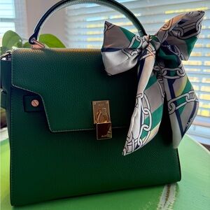 Aldo Emerald Green Satchel with Patterned Scarf